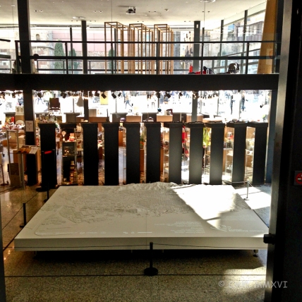 Architectural Society gift shop, library & workshops. In the lobby a model of Barcelona